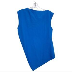 Zara Curved Hem Asymmetric Top  Sleeveless Stretch Knit Blouse  Blue size medium